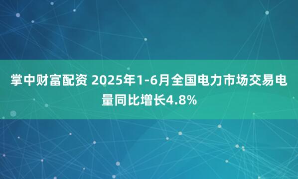 掌中财富配资 2025年1-6月全国电力市场交易电量同比增长4.8%